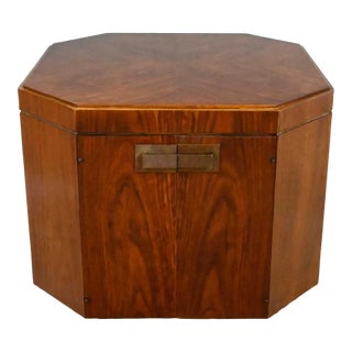 MCM to Modern Founders Furniture Octagon Commode End Table Cabinet Patterns 21 in Mozambique & Brass Hardware For Sale