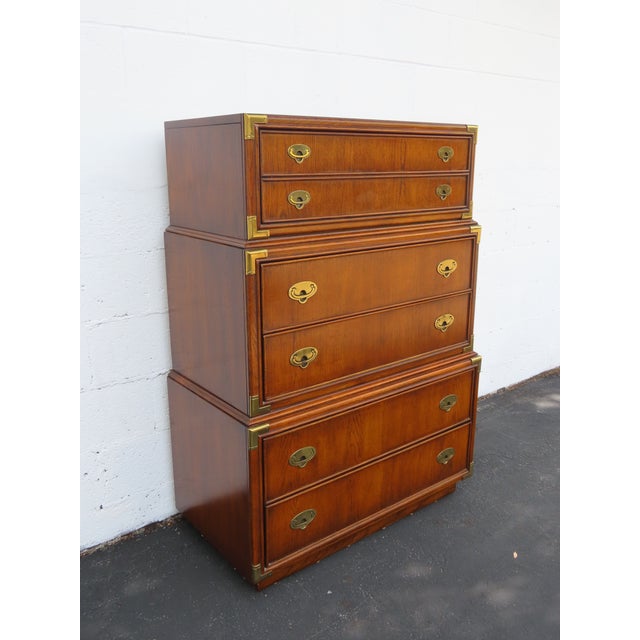 Late 20th Century Lexington Furniture Hollywood Regency Campaign Tall Chest of Drawers 6637 For Sale - Image 5 of 18