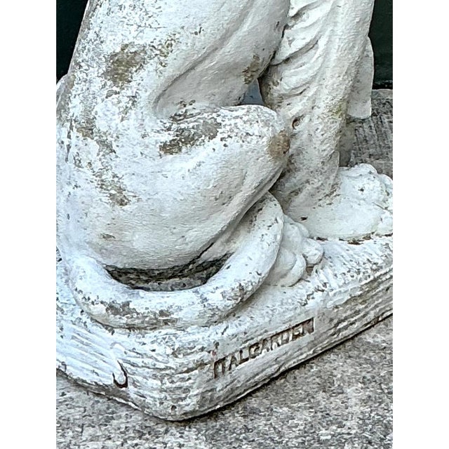 Stone Gray Vintage Italian Cast Cement Lion Statues - A Pair For Sale - Image 8 of 12
