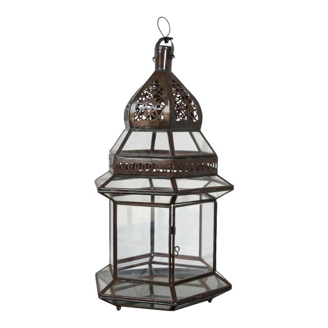 Handcrafted Large Moroccan Clear Glass Candle Lantern For Sale