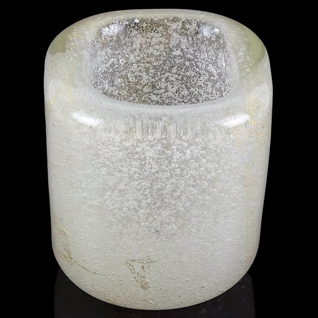 Venini Carlo Scarpa Murano Sommerso Bollicine White Gold Flecks Italian Art Glass Antique Mini Vase For Sale In Orlando - Image 6 of 11