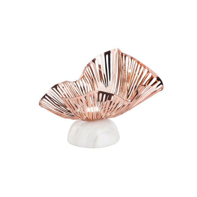 Modern New "Lilly/T" Handmade Sculpture Table Lamp in Copper and White Marble For Sale - Image 3 of 7