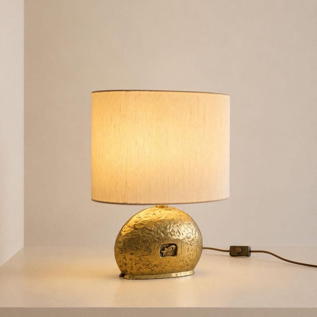 Hollywood Regency Italian Lamps in Cast Brass with Oval Lampshades, 1970s, Set of 2 For Sale - Image 3 of 9