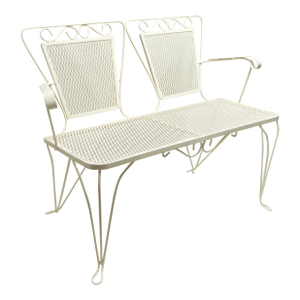 1960s Wrought Iron & Metal Mesh Garden Bench