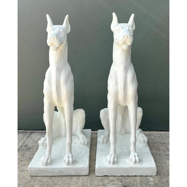 White Vintage Solid Cast Cement Great Dane Statues - A Pair For Sale - Image 8 of 13