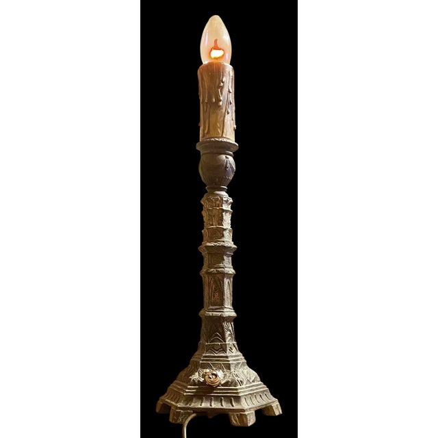 1930s American Art Deco Candlestick Accent Lamp With Drip Sleeve and Flicker Bulb For Sale - Image 6 of 13