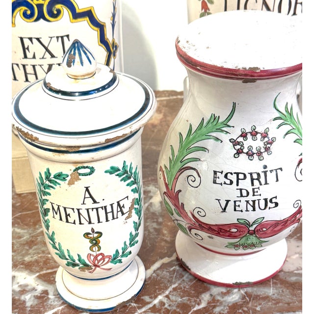 Set of 8 Italian Hand-Painted Apothecary Jars with Lids, Montelupo, Tuscany For Sale - Image 10 of 16