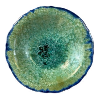 Edgecomb Potters Crystalline Starburst Glaze Beachy Aqua Blue Green Bowl Dish Handmade Pottery For Sale