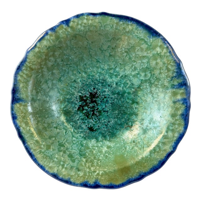Edgecomb Potters Crystalline Starburst Glaze Beachy Aqua Blue Green Bowl Dish Handmade Pottery For Sale