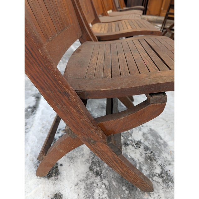 Antique Quartersawn Oak Folding Chairs, Steamboat Theater Seating, Set of 12 For Sale - Image 16 of 18