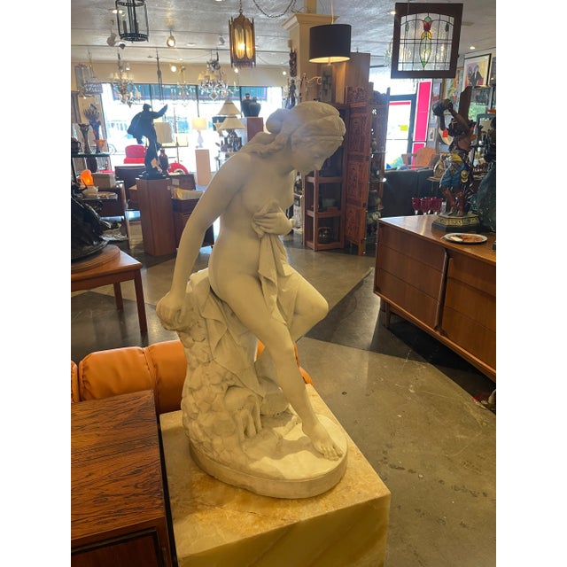 Modern Italian Carrara Marble Nude Bathing Woman Signed Pietro Bazzanti and Son For Sale - Image 3 of 12