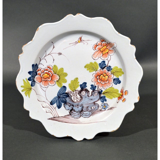 Blue Bristol Delftware Polychrome Chinoiserie Scalloped Plates, Set of Six For Sale - Image 8 of 17
