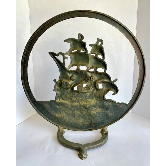 Antique Cast Iron Ship on the Seas Fireplace Screen Door Stop Chairish