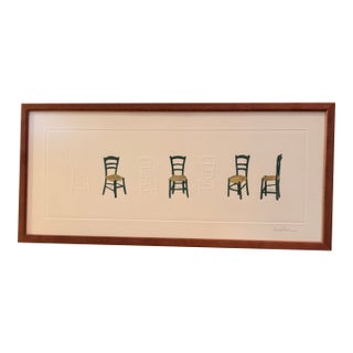 Vintage Greece 7 Embossed and Hand Painted Chairs Original Framed Art For Sale