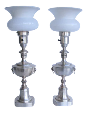 1920s English Georgian Style Silver Urn Table Lamp by the Colonial Premier Lamp Co Chicago - a Pair