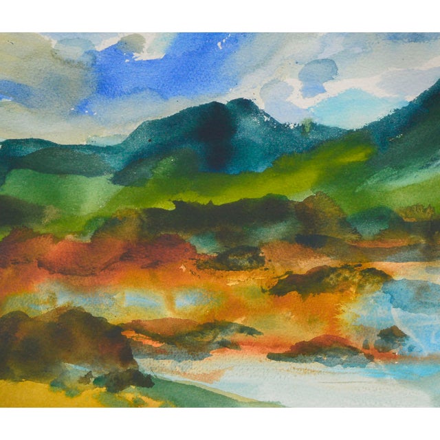 American Lake & Mountains Watercolor Landscape by Les Anderson For Sale - Image 3 of 6