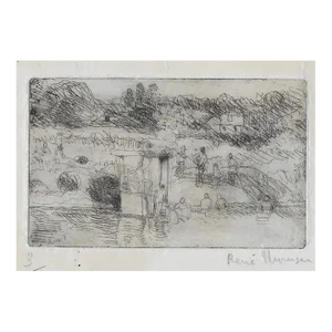 1926 Coastal Miniature Etching With Figures