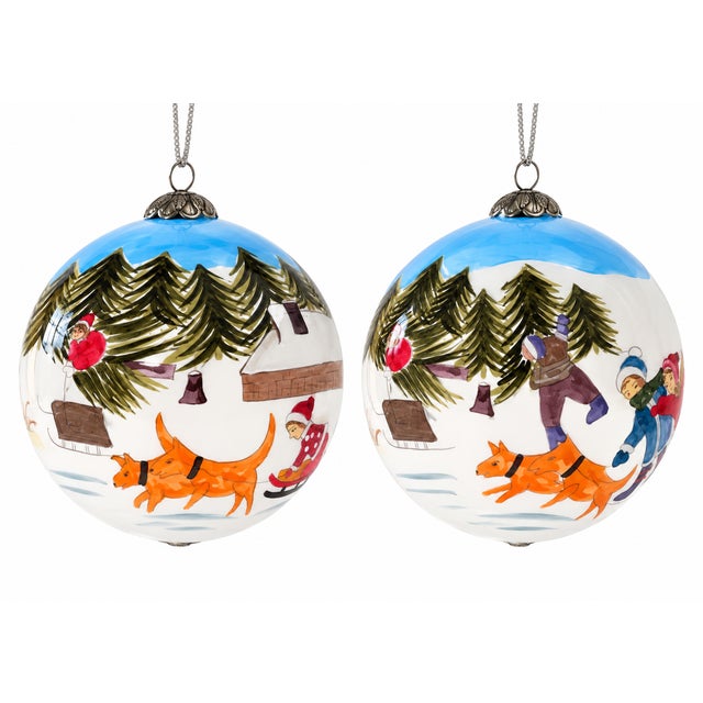 Hand-Painted Blown Glass Christmas Ornaments, Eastern Europe, 1950s, Set of 4 For Sale - Image 6 of 9