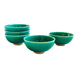 Teal Pottery Bowls - Set of 5 For Sale