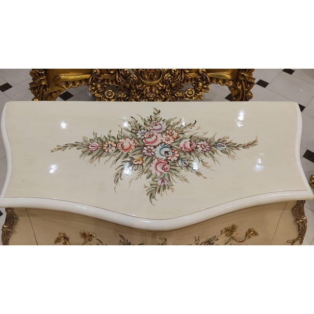 1960s 1960s French Louis XV Bombe Commode Hand Painted Floral Chest For Sale - Image 5 of 9