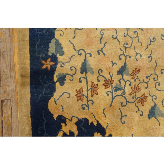 1920s Camel Floral Dragon Antique Chinese Peking Rug 4' X 5'10" Handknotted Wool Carpet For Sale In New York - Image 6 of 7