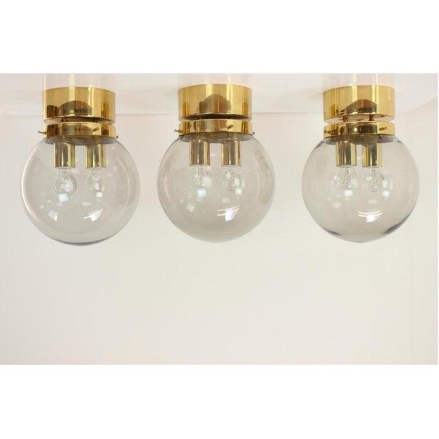 Large Czech Smoky Glass and Brass Ceiling Lights from Kamenický Šenov, 1970s, Set of 3 For Sale - Image 10 of 12
