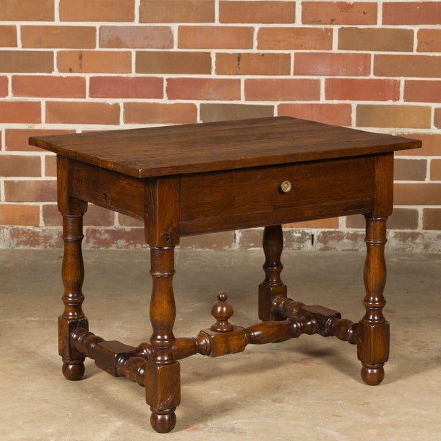 18th Century English Oak Side Table with Single Drawer and Turned Base For Sale In Atlanta - Image 6 of 12