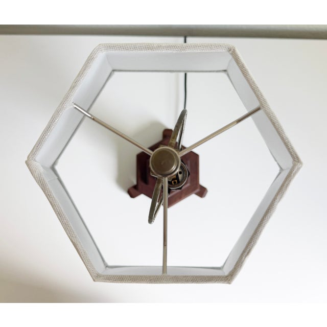 Art Deco 1940s Hexagonal Wood Table Lamp With Diamond Relief For Sale - Image 3 of 11