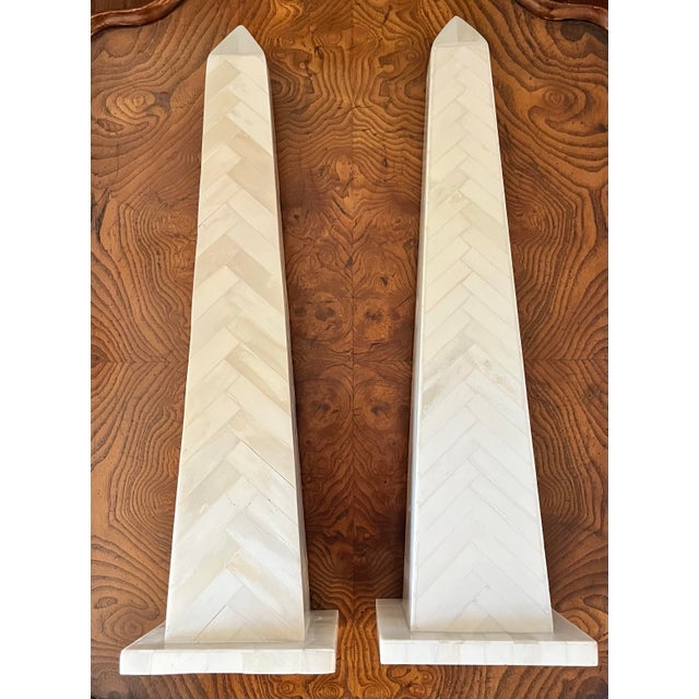 Late 20th Century Herringbone Tessellated Bone Obelisks - Set of 2 For Sale In New York - Image 6 of 11