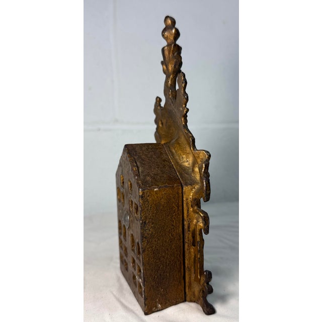 Gold Antique 19th Century Victorian Cast Iron Bear & Beehive Original Still Coin Bank For Sale - Image 8 of 13