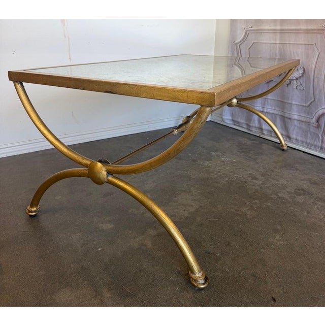 Curule Gilt Iron Coffee Table With Antiqued Mirror Top by Miamar Home For Sale - Image 10 of 14
