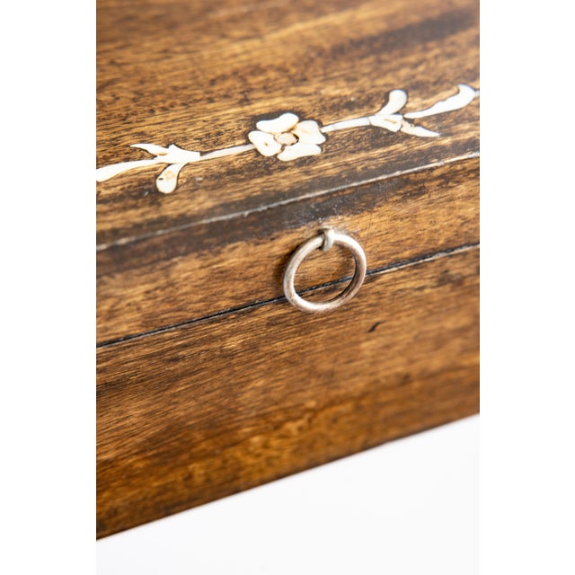 Brown Antique English Walnut & Mother of Pearl Inlay Jewelry Box For Sale - Image 8 of 9
