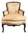 Antique Louis XV Style Bergère With a Carved Wood Frame, Upholstered Back, Outscrolled Arms & Cabriole Legs For Sale