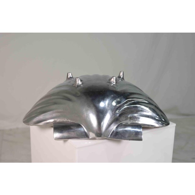 Silver Coastal Polished Aluminum Decorative Clamshell Bowl Catchall For Sale - Image 8 of 13