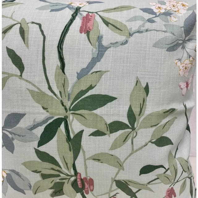 Green Pair of 20" Square Pillows With a Delicate Tropical Foliage Pattern That Is Dotted With White Flowers - Made in Uk. For Sale - Image 8 of 13