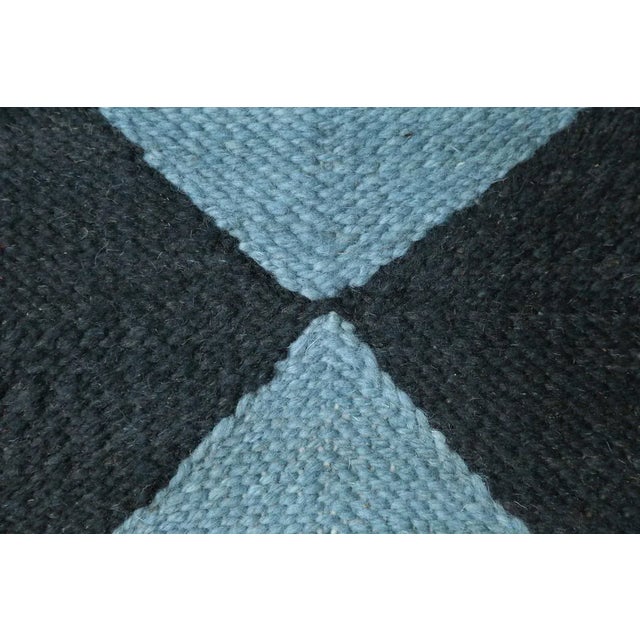 Berber Tribes of Morocco Black and Light Blue Diamond Checker Zanafi Moroccan Wool Rug - 8x10' For Sale - Image 4 of 7