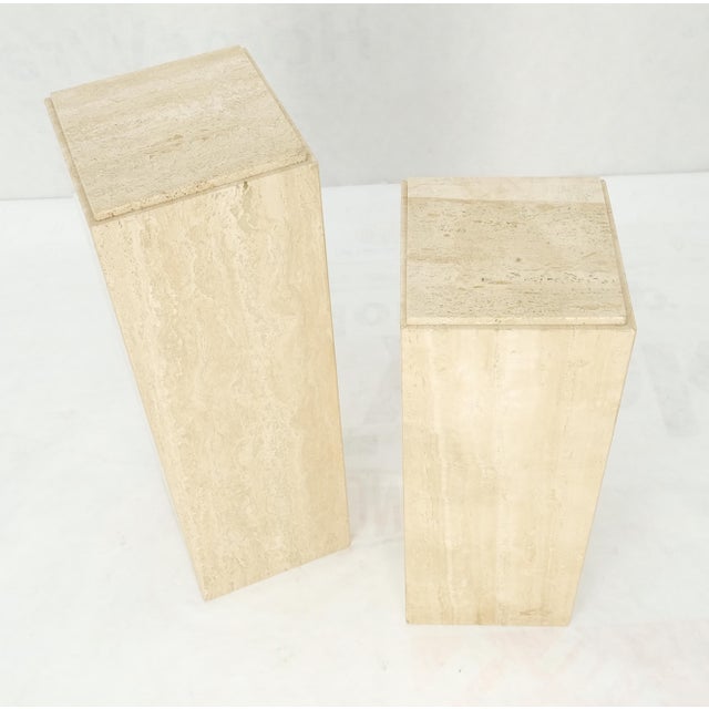 Mid 20th Century Pair of 10" Square Italian Mid Century Modern Travertine Pedestals Stands MINT! For Sale - Image 5 of 11