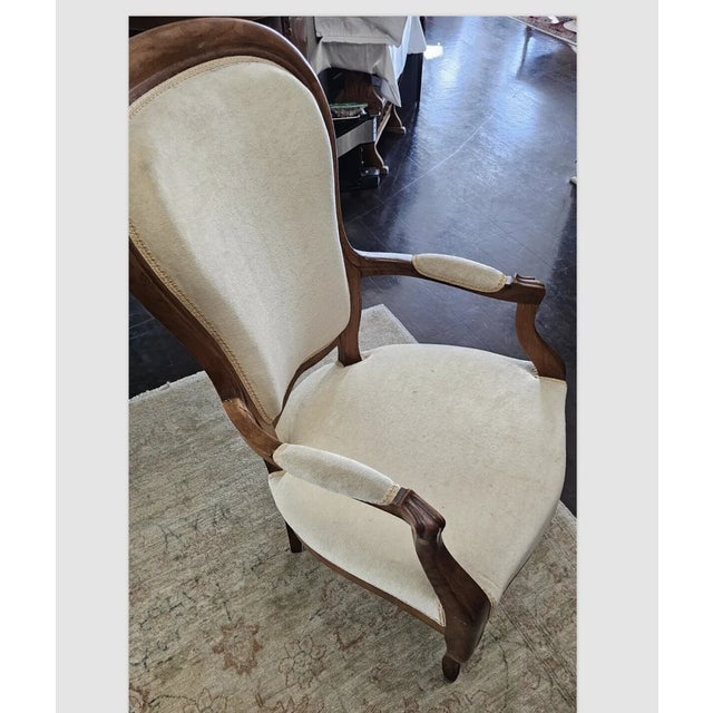 Wood Early 1900s Napoleon III Armchair Style Gilded Walnut Armchair, New Upholstery For Sale - Image 7 of 12