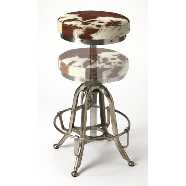 Industrial Donovan Hair-On-Hide 22" Bar Stool, Multi-Color For Sale - Image 3 of 4