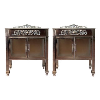 Mid 20th Century French Art Deco Pair of Brass Side Table or Nightstands, Drawer and Door For Sale