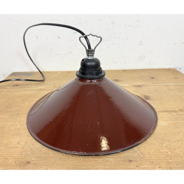 Industrial Dark Red Enamel Factory Pendant Lamp, 1960s For Sale - Image 14 of 17