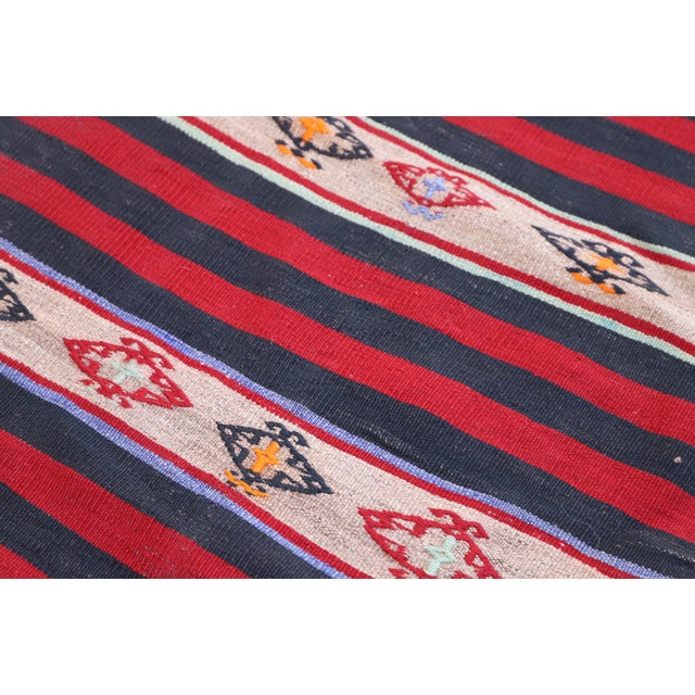 1960s 1960s Cabin Style Hand Knotted Stripe Design Red Oushak Kilim Runner Rug For Sale - Image 5 of 10