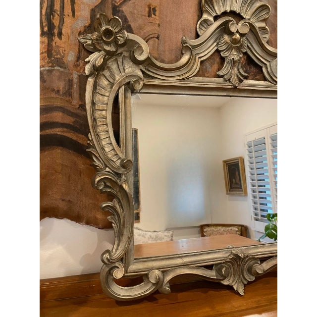 Vintage Italian Ornate Silver Mirror- 22x23” Beautiful, medium sized, vintage Italian mirror. Silver paint over what is...
