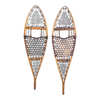 1930s Pair of Wood and Leather Snow Shoes For Sale