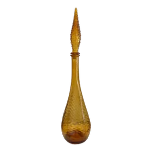 Vintage Mid Century Amber Glass Waffle Empoli Genie Decanter, Made in Italy