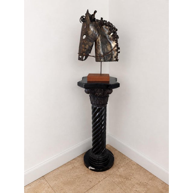Great 1960s Brutalist horse head sculpture, handmade from cut, shaped and welded copper with a wonderful aged patina. The...