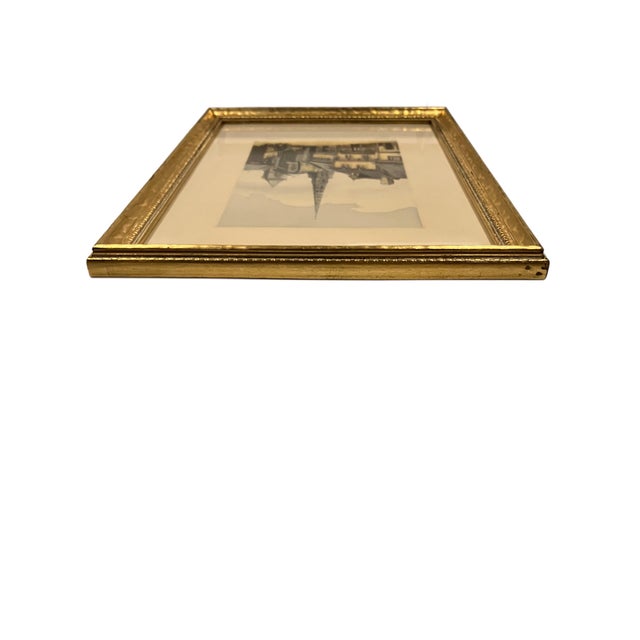 Cream Antique Watercolor Etching of a European Village Street Scene Signed by v. Carre in a Gilded Frame For Sale - Image 8 of 18