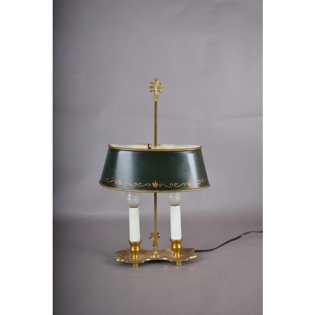 1950s Brass Bouillotte Table Lamp with Green Tole Shade, 1950s For Sale - Image 5 of 18