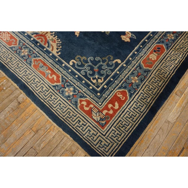 1920s Navy Dragon Classic Greek Key Antique Chinese Peking Wool Rug 7' 3"x 9' 8" For Sale - Image 9 of 9