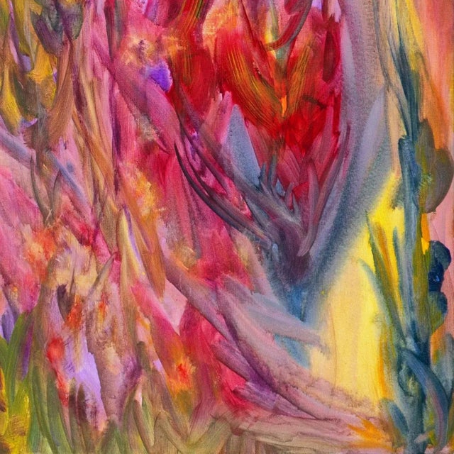 A substantial, late-twentieth century American School organic abstract comprising floral forms in ochre and ruby-red over...